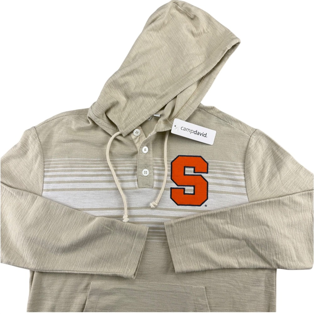 Camp David Syracuse University Mens Large Tan Striped Henley Hoodie NWT